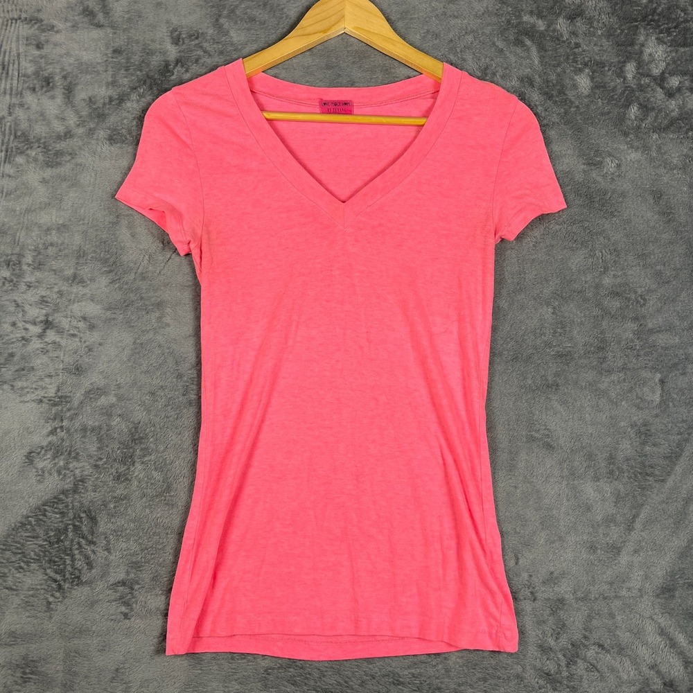 Love Peace Hope By Zenana T Shirt Womens Medium Neon Pink Short Sleeve V Neck
